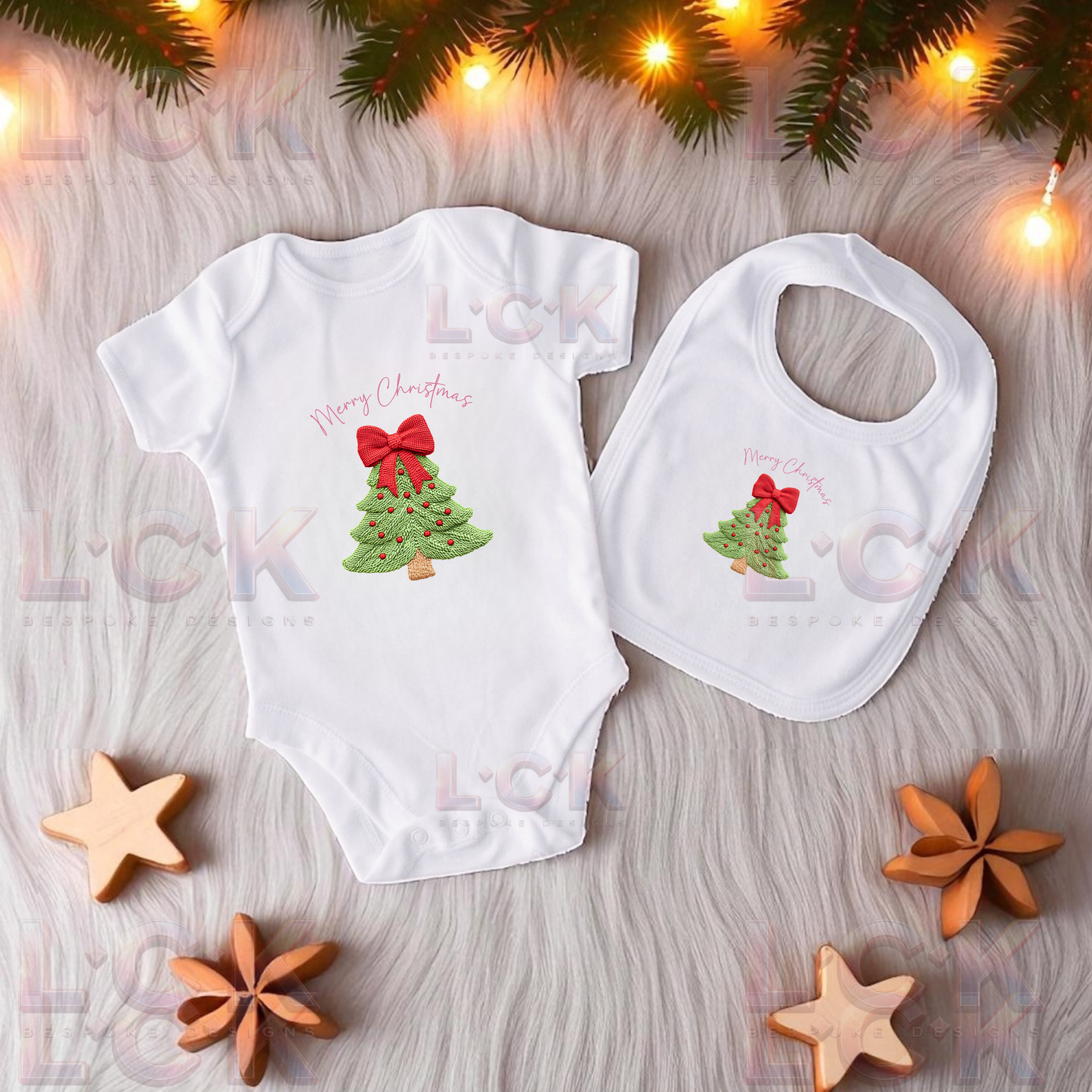 Matching Merry Christmas Baby Vest & Bib Set - Red