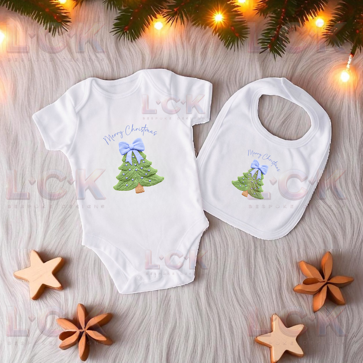 Matching Merry Christmas Baby Vest & Bib Set - Blue