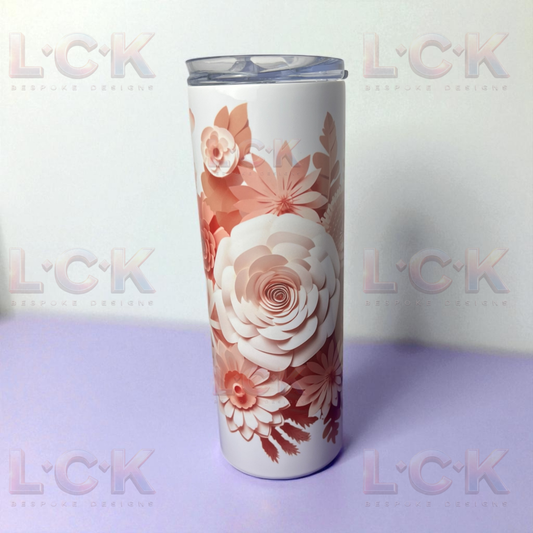 3D Blush Floral 20oz Tumbler | Elegant Flower Design Coffee Cup