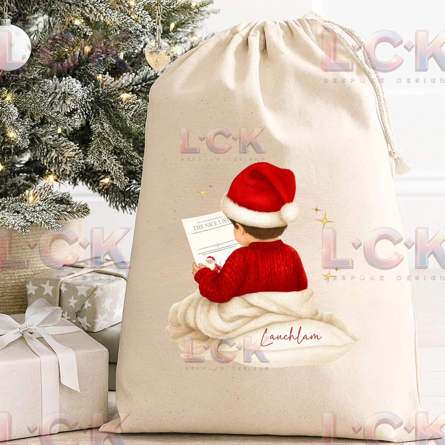 Personalised Christmas Canvas Santa Sack – Custom Name & Hair Colour - Boys