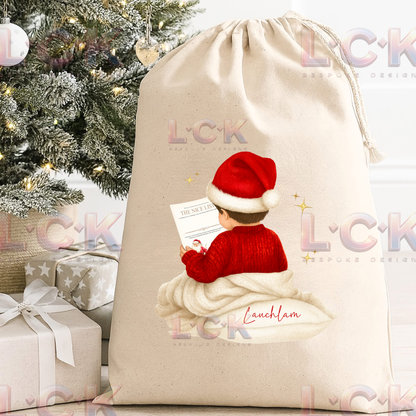 Personalised Christmas Canvas Santa Sack – Custom Name & Hair Colour - Boys