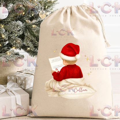 Personalised Christmas Canvas Santa Sack – Custom Name & Hair Colour - Boys