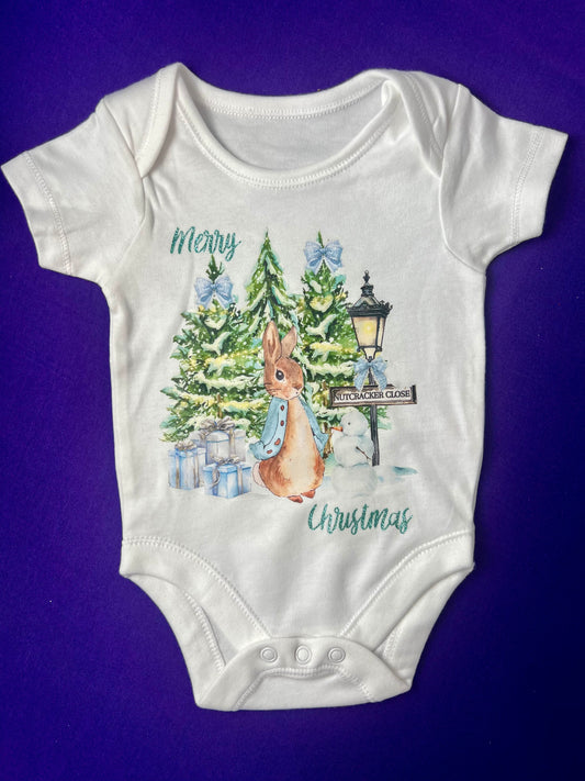 3-6 Months Merry Christmas Baby Vest – Bunny Rabbit Design