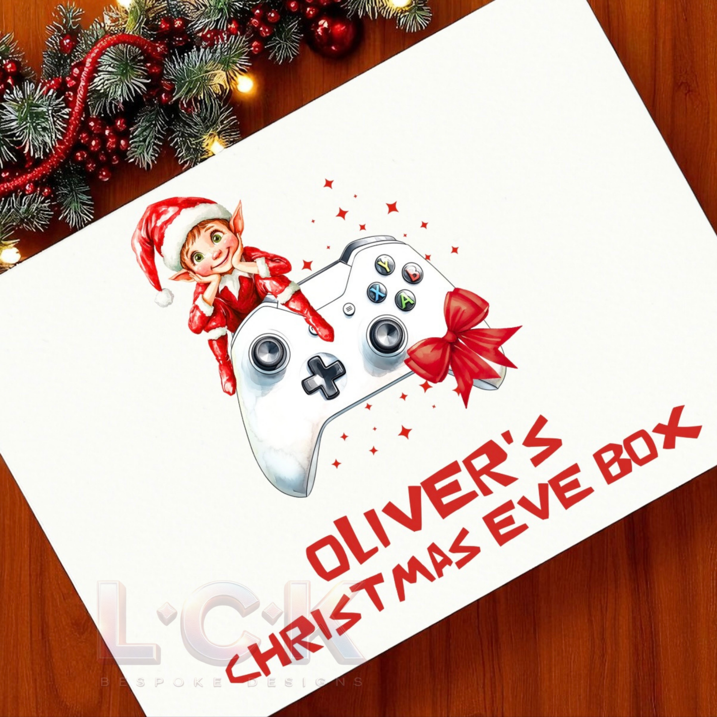 Personalised Elf Gamer Christmas Eve Box – Xbox Controller Design - Minecraft / Roblox