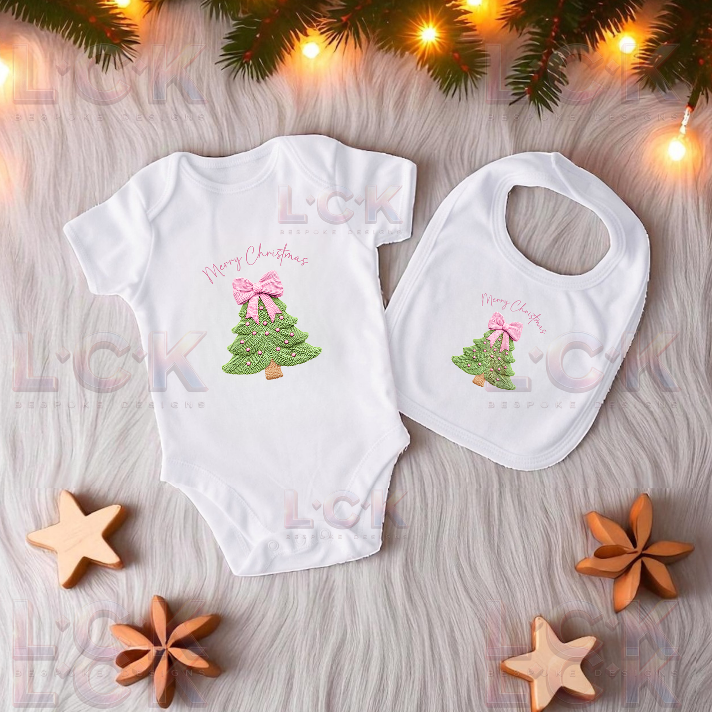 Matching Merry Christmas Baby Vest & Bib Set - Pink