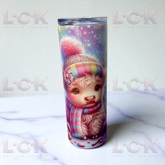 Winter Highland Cow 20oz Tumbler | Cute Animal Hot Drink Cup