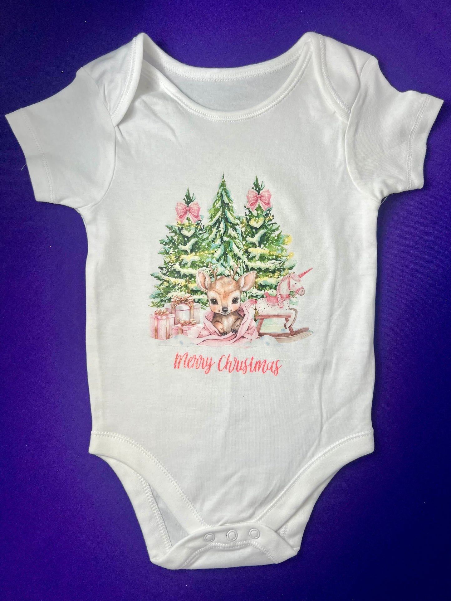 Merry Christmas Baby Vest – Bunny Rabbit Design (Pink)