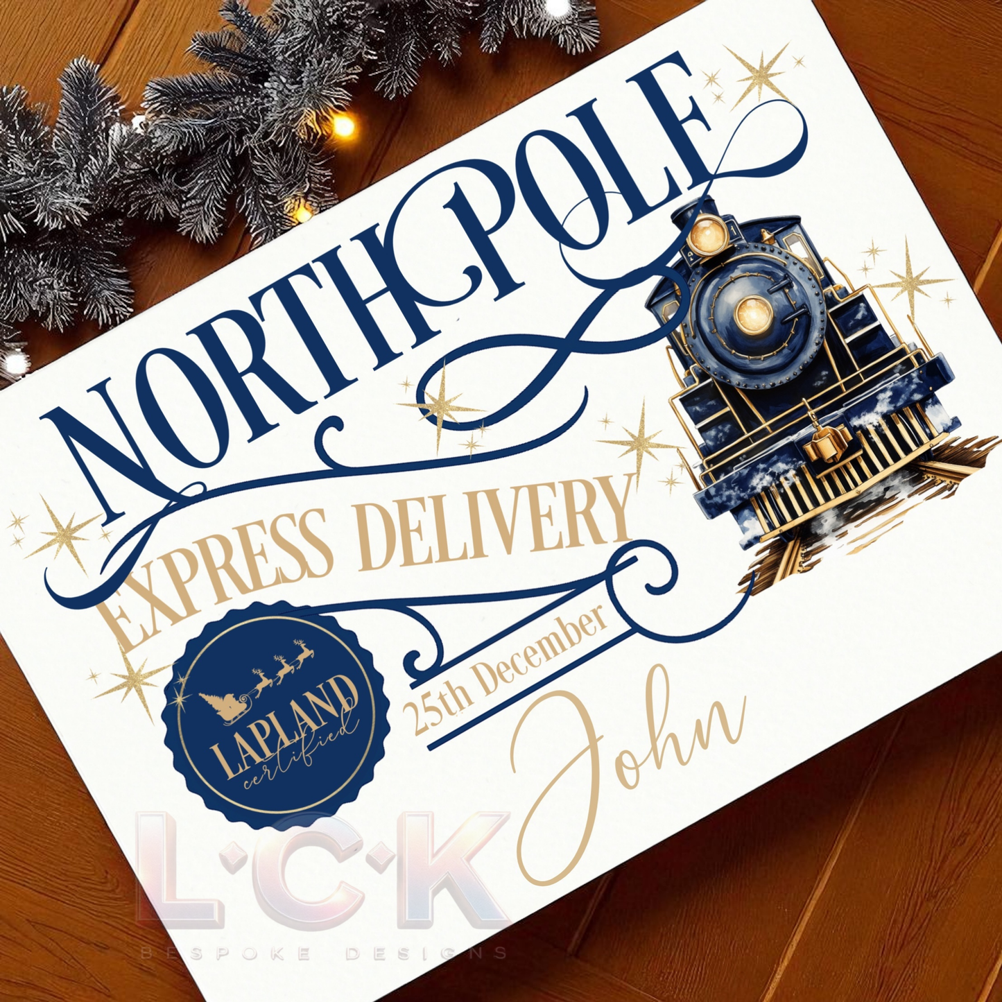Personalised North Pole Express Christmas Eve Box – Pink or Navy Train Design