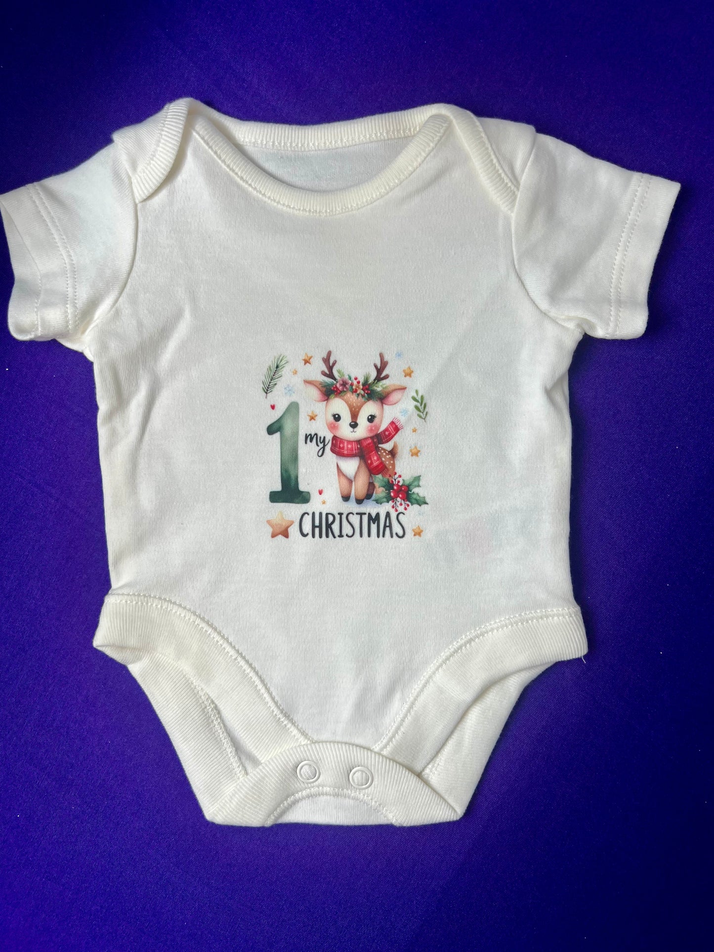Newborn My 1st Christmas Baby Vest – Reindeer Design