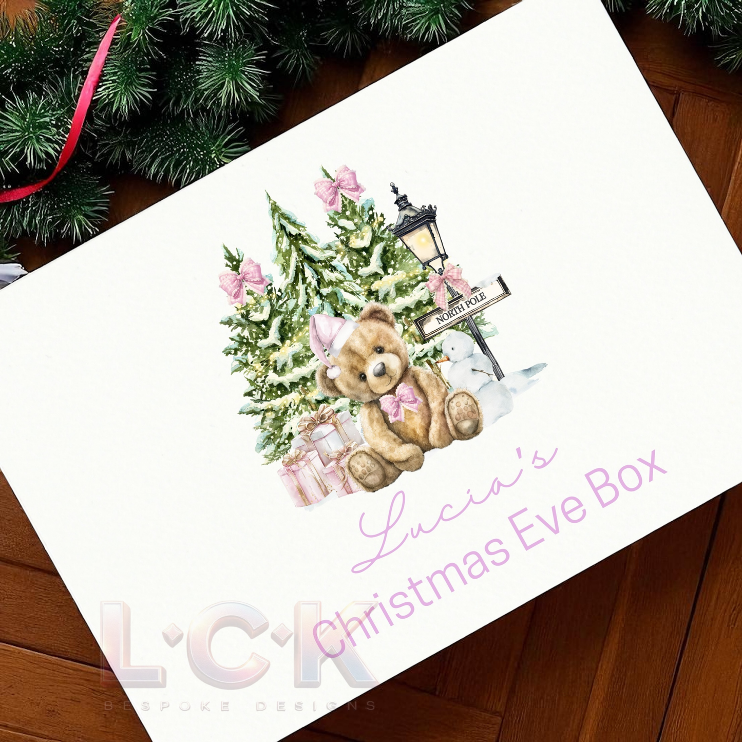 Personalised Teddy Bear Christmas Eve Box – Pink or Blue Design