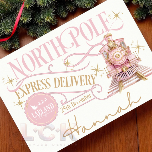 Personalised North Pole Express Christmas Eve Box – Pink or Navy Train Design
