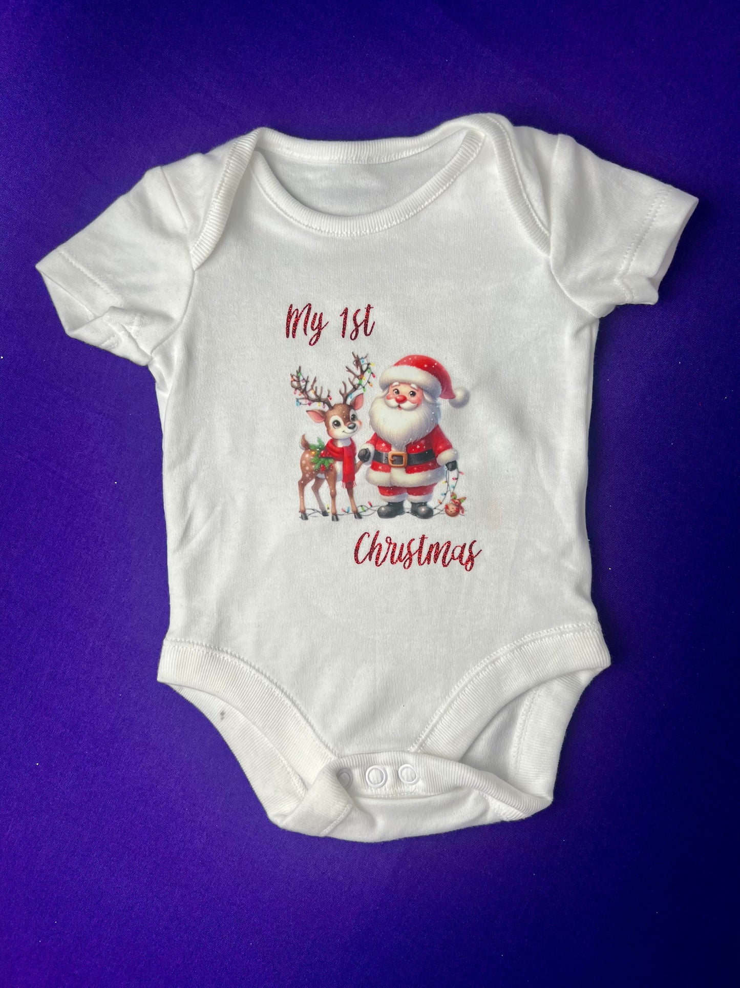 Newborn My 1st Christmas Baby Vest – Santa & Reindeer Design